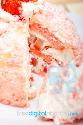 Fresh Strawberry And Whipped Cream Dessert Stock Photo