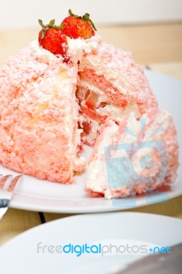 Fresh Strawberry And Whipped Cream Dessert Stock Photo