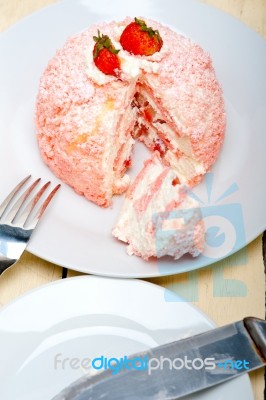 Fresh Strawberry And Whipped Cream Dessert Stock Photo