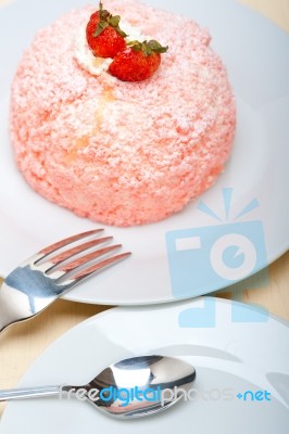 Fresh Strawberry And Whipped Cream Dessert Stock Photo