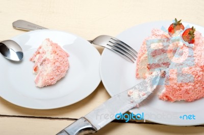 Fresh Strawberry And Whipped Cream Dessert Stock Photo