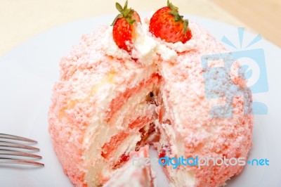 Fresh Strawberry And Whipped Cream Dessert Stock Photo