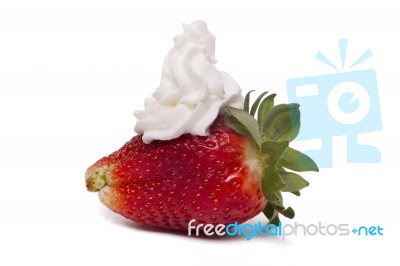 Fresh Strawberry Fruit With Cream Stock Photo