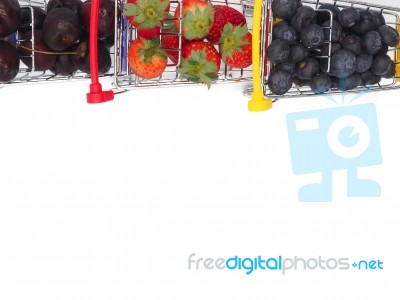 Fresh Summer Fruits, Cherry, Strawberry, And Blueberry In Shoppi… Stock Photo