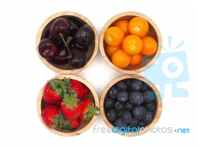 Fresh Summer Fruits, Cherry, Strawberry, Cape Gooseberry And Blu… Stock Photo