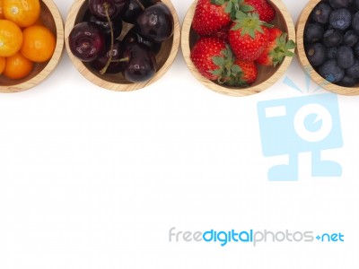 Fresh Summer Fruits, Cherry, Strawberry, Cape Gooseberry And Blu… Stock Photo