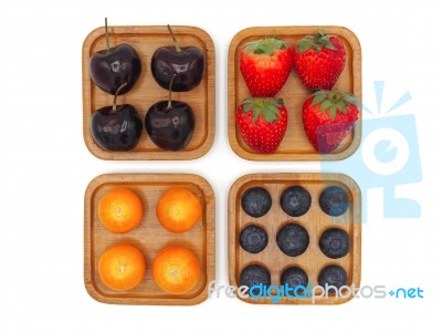 Fresh Summer Fruits, Cherry, Strawberry, Cape Gooseberry And Blu… Stock Photo