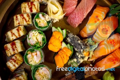 Fresh Sushi Choice Combination Assortment Selection Stock Photo