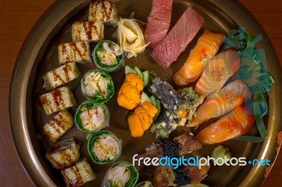 Fresh Sushi Choice Combination Assortment Selection Stock Photo