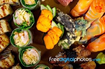 Fresh Sushi Choice Combination Assortment Selection Stock Photo