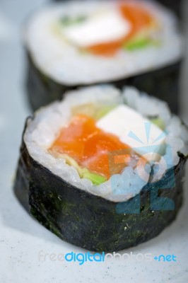 Fresh Sushi Choice Combination Assortment Selection Stock Photo