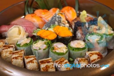 Fresh Sushi Choice Combination Assortment Selection Stock Photo