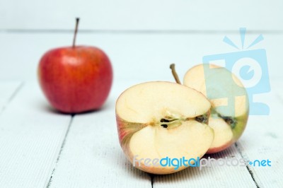 Fresh Tasty Red Apple Fruits Isolated On A White Background Stock Photo