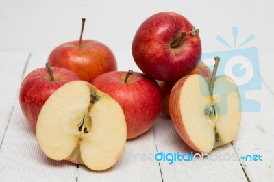 Fresh Tasty Red Apple Fruits Isolated On A White Background Stock Photo