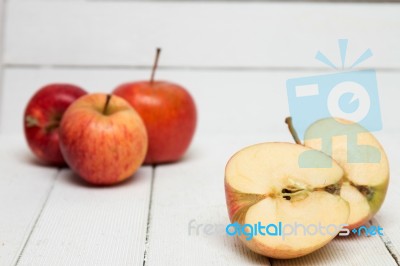 Fresh Tasty Red Apple Fruits Isolated On A White Background Stock Photo