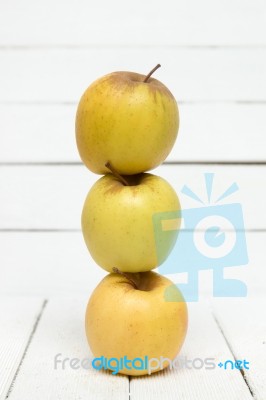 Fresh Tasty Yellow Apple Fruits Isolated On A White Background Stock Photo