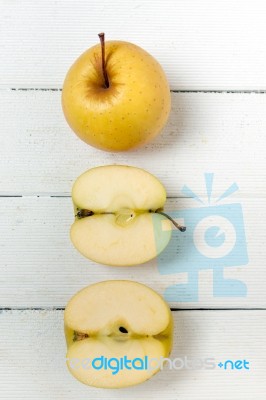 Fresh Tasty Yellow Apple Fruits Isolated On A White Background Stock Photo