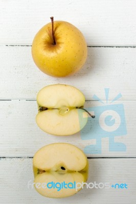 Fresh Tasty Yellow Apple Fruits Isolated On A White Background Stock Photo