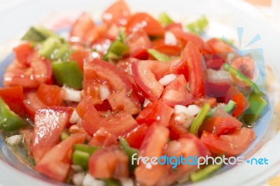 Fresh Tomato And Bell Pepper Salad Stock Photo