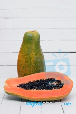 Fresh Tropical Papaya Fruit Isolated On A White Background Stock Photo