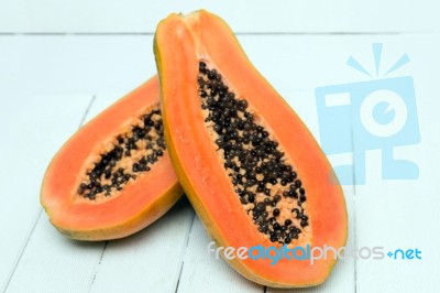 Fresh Tropical Papaya Fruit Isolated On A White Background Stock Photo