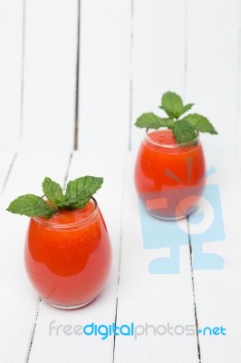 Fresh Tropical Papaya Juice Isolated On A White Background Stock Photo