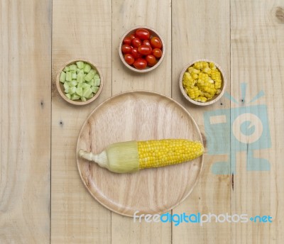 Fresh Vegetable In Wooden Bowl Stock Photo