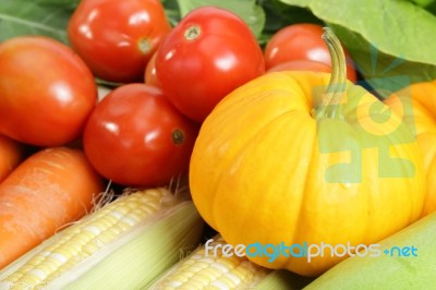 Fresh Vegetables Arrange On The Wood Table Stock Photo