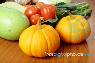 Fresh Vegetables Arrange On The Wood Table Stock Photo