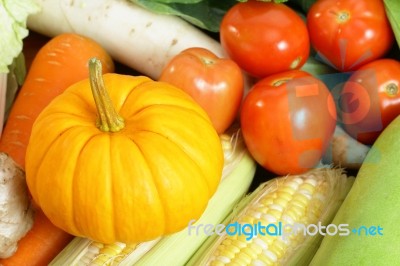 Fresh Vegetables Arrange On The Wood Table Stock Photo