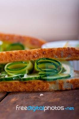 Fresh Vegetarian Sandwich With Garlic Cheese Dip Salad Stock Photo