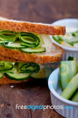 Fresh Vegetarian Sandwich With Garlic Cheese Dip Salad Stock Photo