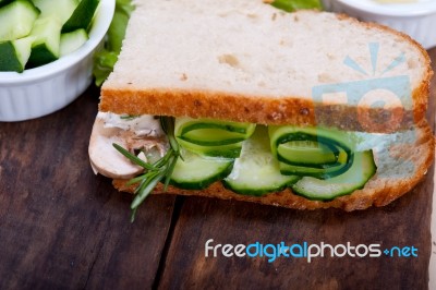 Fresh Vegetarian Sandwich With Garlic Cheese Dip Salad Stock Photo