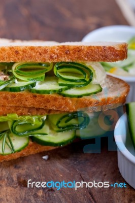 Fresh Vegetarian Sandwich With Garlic Cheese Dip Salad Stock Photo