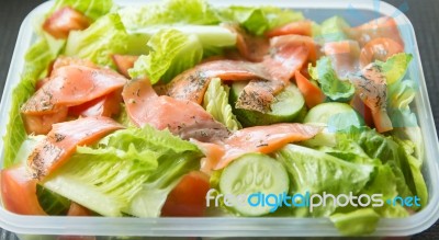 Freshness Slice Smoked Salmon Salad Stock Photo