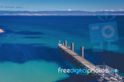 Freycinet Pier By Coles Bay In Tasmania Stock Photo