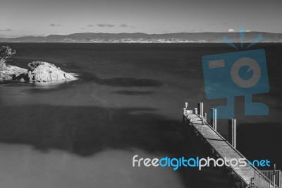 Freycinet Pier By Coles Bay In Tasmania Stock Photo