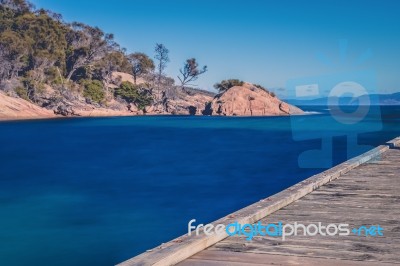 Freycinet Pier By Coles Bay In Tasmania Stock Photo