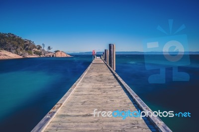 Freycinet Pier By Coles Bay In Tasmania Stock Photo