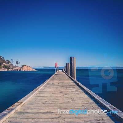 Freycinet Pier By Coles Bay In Tasmania Stock Photo