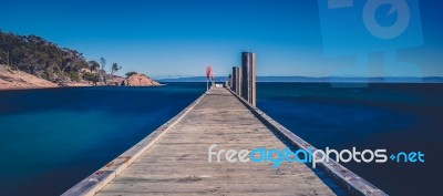 Freycinet Pier By Coles Bay In Tasmania Stock Photo