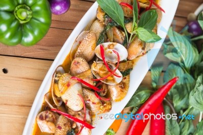 Fried Baby Clam Stock Photo