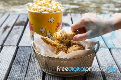 Fried Chicken And Popcorn Stock Photo