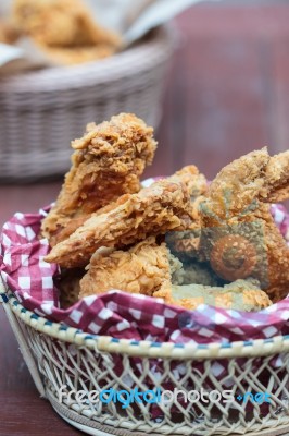 Fried Chicken In A Basket Stock Photo