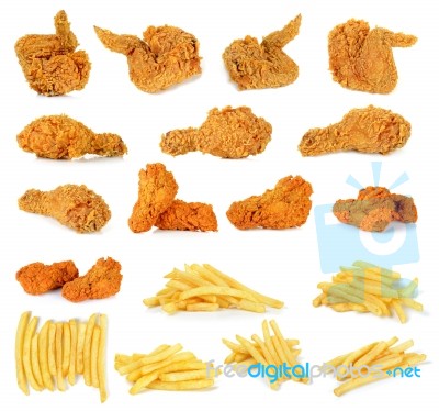 Fried Chicken Isolated On The White Background Stock Photo