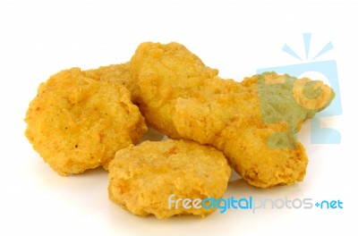 Fried Chicken Nuggets Isolated On White Background Stock Photo