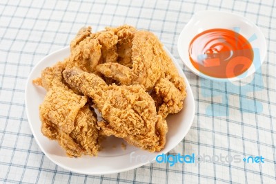 Fried Chicken With Chili Sauce Stock Photo