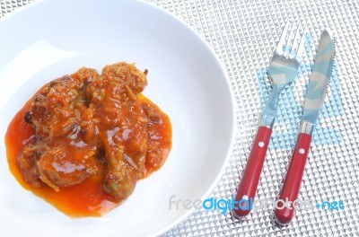 Fried Chicken With Chilli Sauce Stock Photo