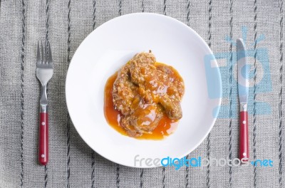 Fried Chicken With Chilli Sauce Stock Photo