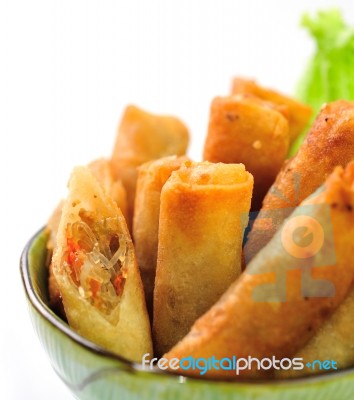 Fried Chinese Traditional Spring Rolls Food Stock Photo